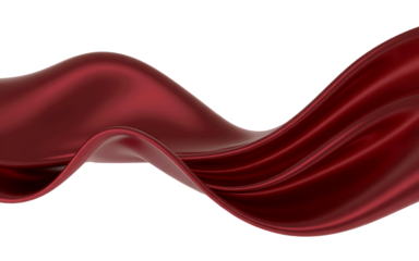 Flowing deep red satin fabric with elegant waves and folds isolated on transparent background
