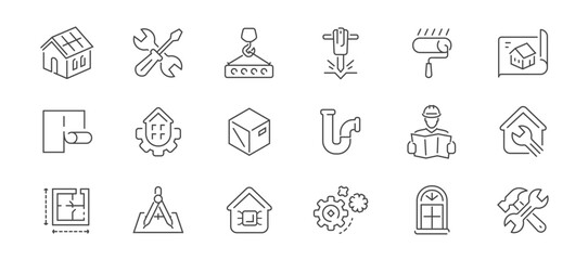 Construction line icons set vector. Work, labor concept. Symbols or signs for website and mobile app design
