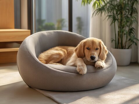 Golden Retriever in Cozy Sunlit Interior