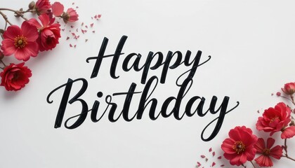 Happy birthday greeting with flowers on a white background Generative AI