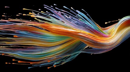 A colorful, abstract wave of paint on a black background, with a mix of vibrant colors and dynamic lines.