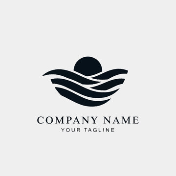 Elegant logo design featuring sun and waves representing nature and serenity.