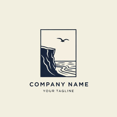 Coastal Cliffside Scene with Seagull and Ocean Waves.