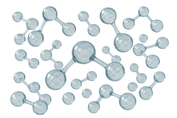 Abstract 3d rendering showing many clear glass molecules representing atoms, science, and the future of research