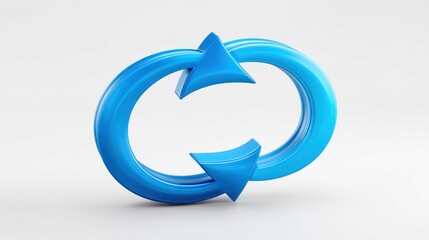 A blue circular arrow with two blue arrows inside, on a white background with a light gray background.