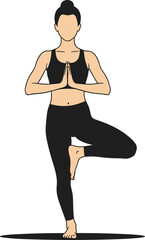 Tree Pose silhouette, yoga balance, Vrikshasana posture, fitness icon, mindful movement, black sportswear, circular mat, strength pose, wellness practice, calm focus, body alignment, meditation