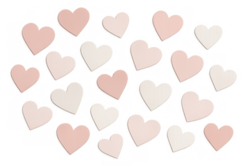 Pink and white hearts creating a romantic pattern, symbolizing love, affection, and celebration on transparent background
