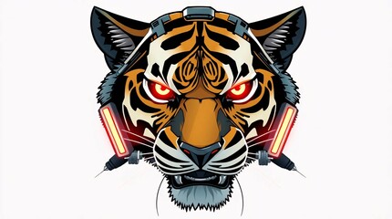 Cybernetic Tiger: A striking digital illustration presents a powerful tiger, its features enhanced with futuristic cybernetic elements, creating a captivating fusion of nature and technology.