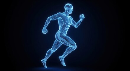Wireframe running human body with visible anatomy