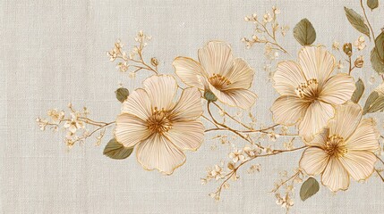 A beige and brown floral pattern on a beige background with beige flowers and leaves
