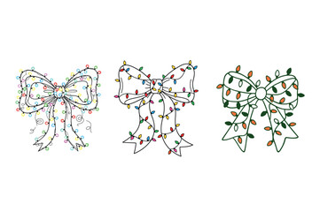 Christmas Light Bow Clipart Vector Bundle