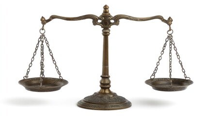 A vintage brass scale with two plates, one on each arm, and a central pillar, set against a white background with a soft shadow.