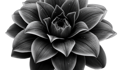 Black Dahlia Flower in Bloom on White Background