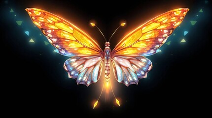 Enchanting Butterfly: A radiant butterfly glows against the backdrop, its intricate wings showcasing an array of colors and patterns, a symbol of transformation. 