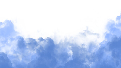Clouds in the sky. Blue abstract cloud frame, border on transparent background. For product photography backgrounds, creating a dramatic mood, presentations, website headers. Copy space