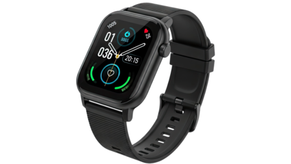 Black Smartwatch Displaying Health Data on White Background