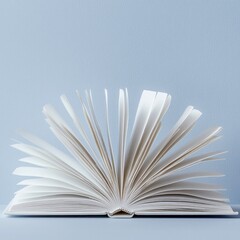 Fototapeta premium Open Book with Fanned Pages on Blue Background