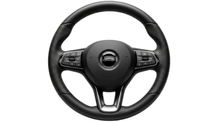 Black Leather Steering Wheel Isolated on White