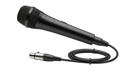 Black Microphone with Cable on White Background