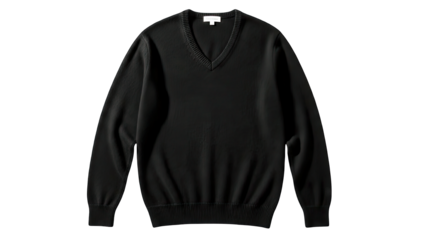 Black V-neck Sweater Isolated on White
