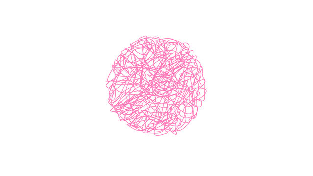 Pink scribble circle - abstract hand drawn doodle shape on transparent background. Messy doodle effect. For adding casual, artistic flair to designs, representing confusion, creativity, brainstorming.