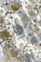 Neutral Bloom Design. Delicate White Ink Flowers Artwork
