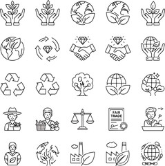 Fototapeta premium Set of ecological icons, nature symbols, sustainable living and fair trade graphics, environmental protection elements