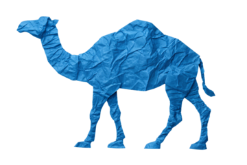 camel silhouette featuring textured blue paper effect with distinctive hump and long legs, isolated on a transparent background