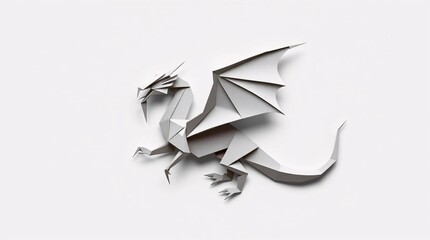 Paper Dragon's Serenity: A delicate, precisely folded paper dragon in a calm pose, representing creative expression and tranquility.