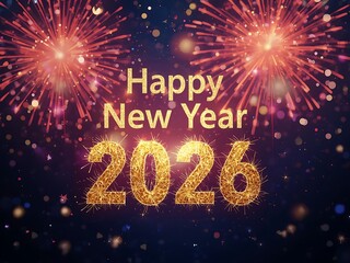 Happy new year 2026 with festive fireworks display