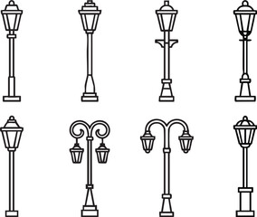 Vintage Street Lamp Post Vector Icons – Classic Lantern Set