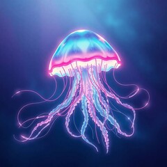 Enigmatic Jellyfish: A mesmerizing illustration of a jellyfish, its vibrant colors contrasting against a deep blue aquatic background, evokes a sense of wonder and the mysteries of the deep sea.