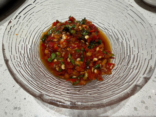 Chinese Chili sauce in a glass bowl