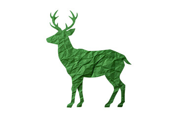 Fototapeta premium deer standing gracefully with green paper texture showing elegant antlers and slender body in profile, isolated on a transparent background