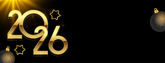 golden 2026 lettering new year banner with xmas elements