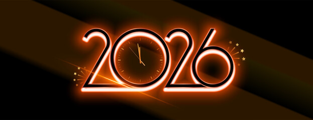 glowing 3d 2026 lettering clock banner for new year