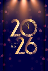 2026 new year eve clock poster with light effect