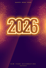 glowing neon 2026 new year poster with dazzling firework