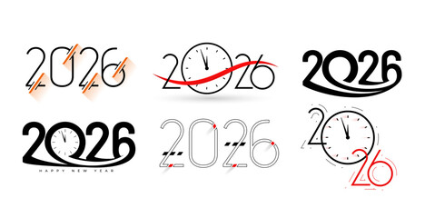 big set of 2026 new year lettering logo in different style