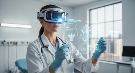 Doctor using vr headset to analyze health data