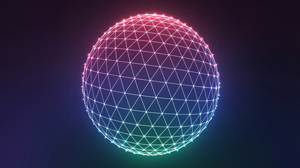 Abstract glowing digital egg shape formed by interconnected lines and dots with vibrant neon colors