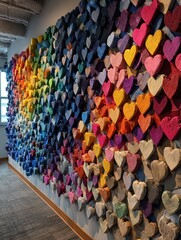 Obraz premium group effort builds a mosaic of colorful hearts on a dynamic textured wall teamwork shared vision vibrant wall
