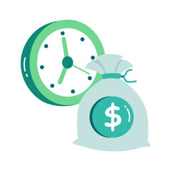 Dollar with clock, icon of time is money