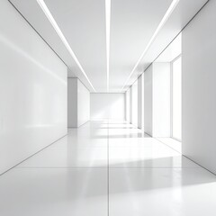 Empty white hall, bright sunlight
