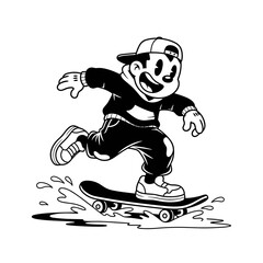 Naklejka premium Retro Cartoon Character Riding a Skateboard with Enthusiasm.