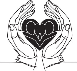 Continuous line drawing of hands holding a heart symbol conceptual design. eps

