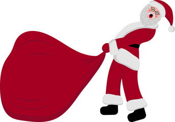Cartoon Santa Claus Pulling a Heavy Bag