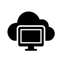 A solid cloud monitor icon representing centralized monitoring of cloud systems, enabling visibility into performance, availability and security metrics essential for reliable digital infrastructure