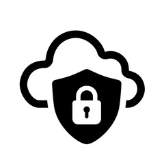 An outlined cloud shield lock icon illustrating lightweight but strong cloud protection, combining encrypted safeguards, access control, and monitored defenses to maintain secure digital operations.