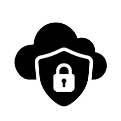 A solid cloud shield lock icon symbolizing secure cloud protection, combining encryption, access control, shielded defenses to safeguard data from unauthorized activities and maintain system integrity